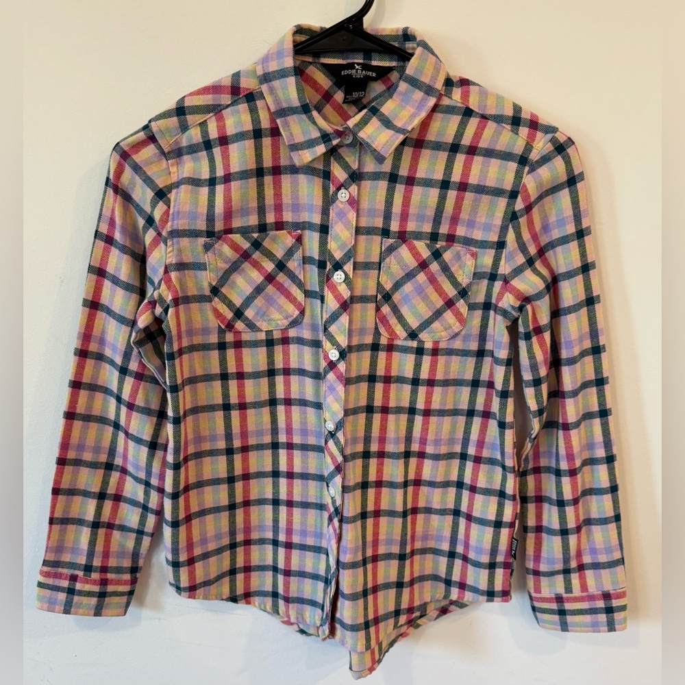 Eddie Bauer Kids Plaid Button Down Shirt Girls Size 10/12